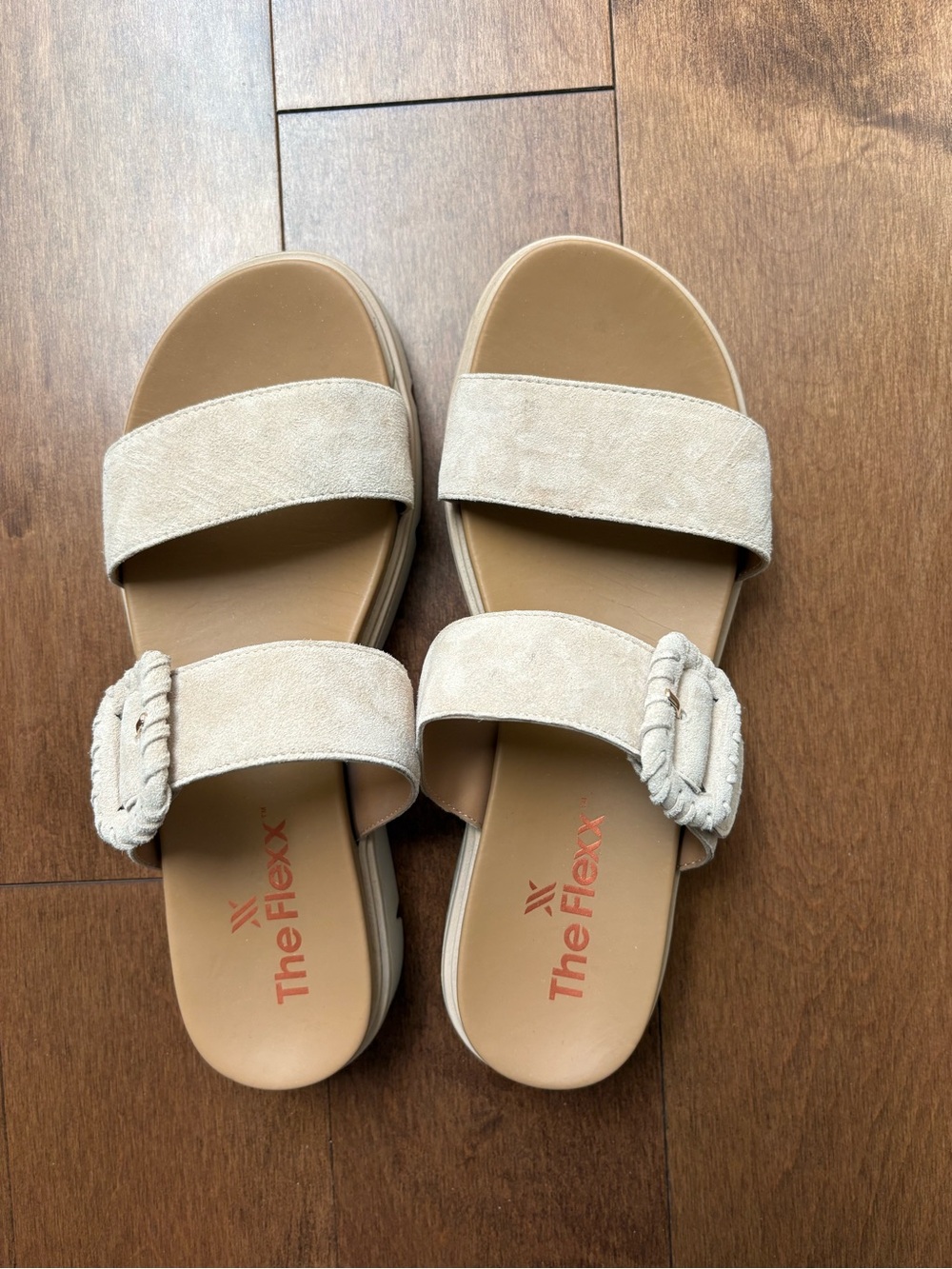 THE FLEXX Women's Beige Suede Slide Sandals with Buckle